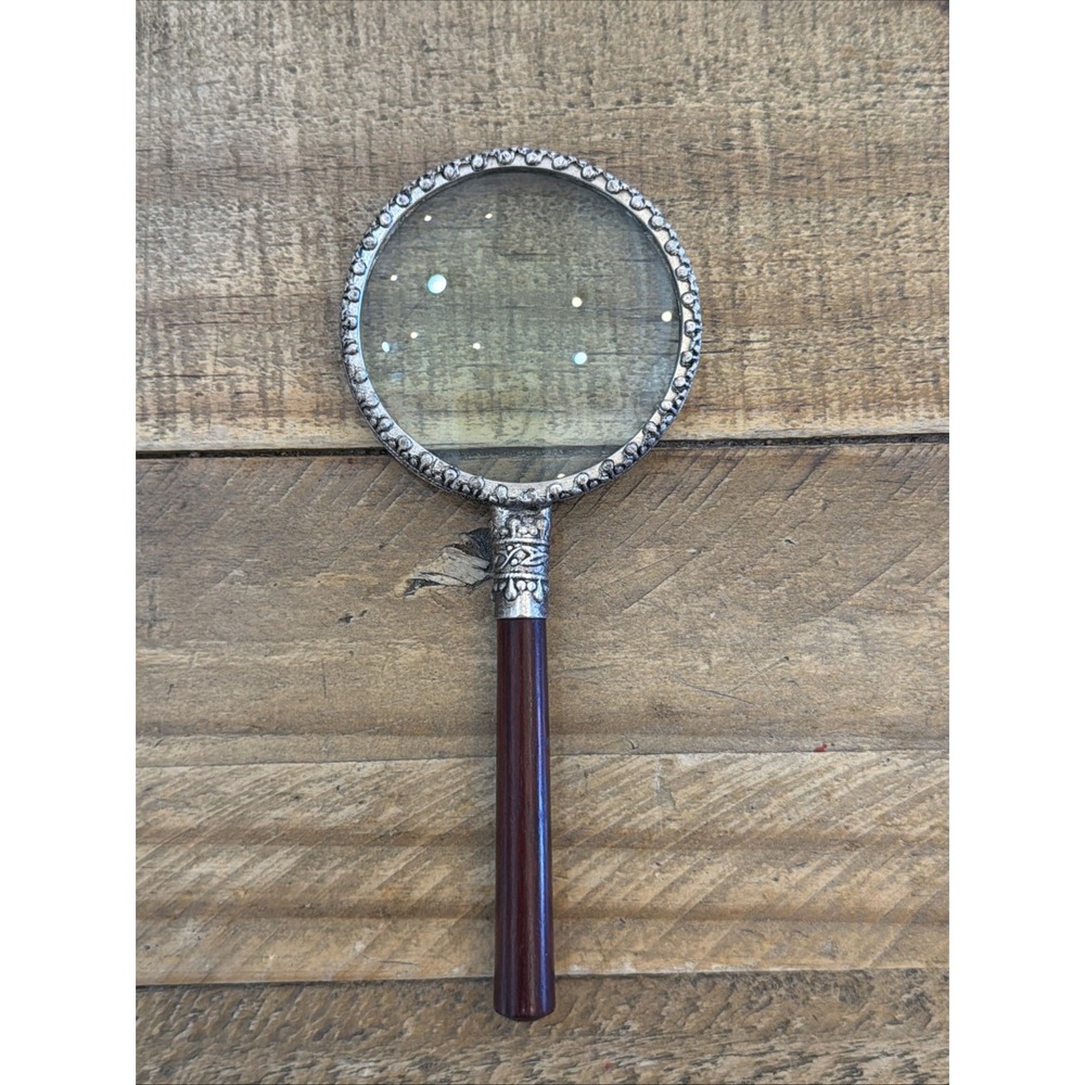 Vintage Ornate MAGNIFYING GLASS Dark Red Wood Handle 5.75" Long
